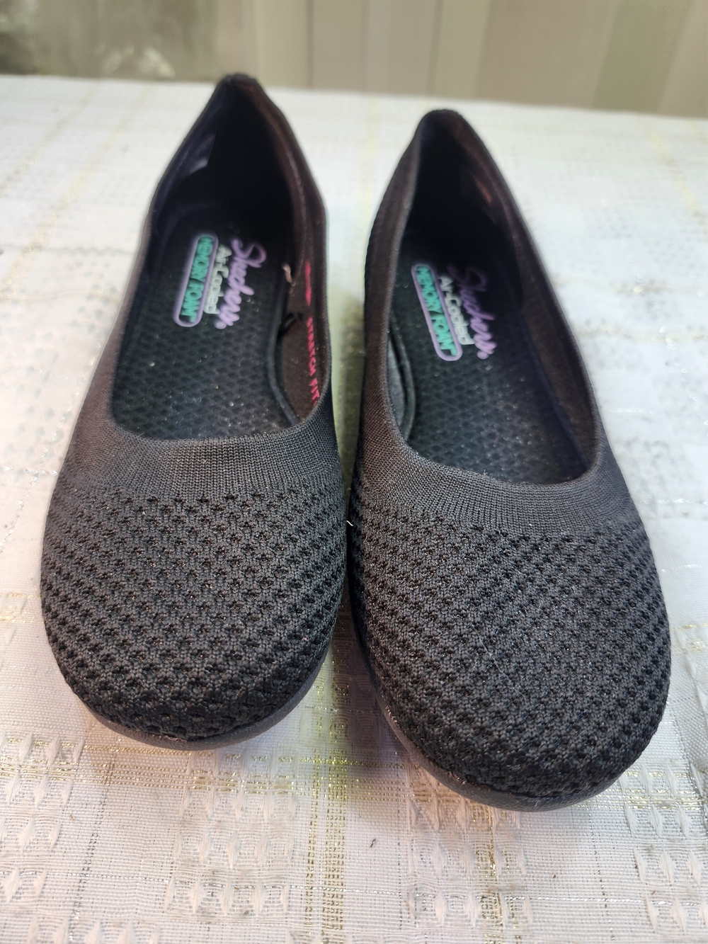 Skechers Black Knit Slip-On Ballet Flats — Lightweight Everyday Comfort